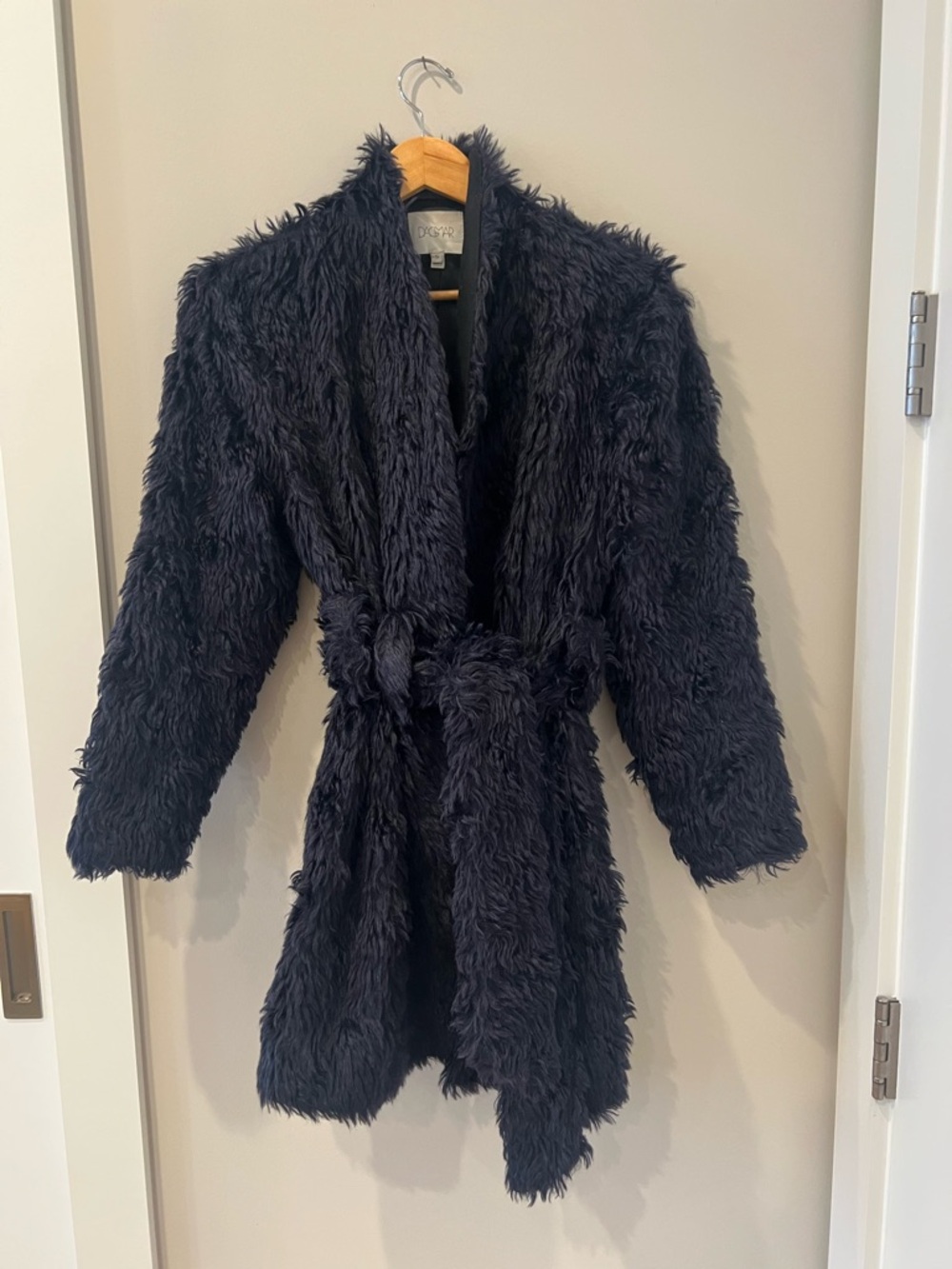 House of Dagmar Faux Fur Belted Wrap Coat - Black